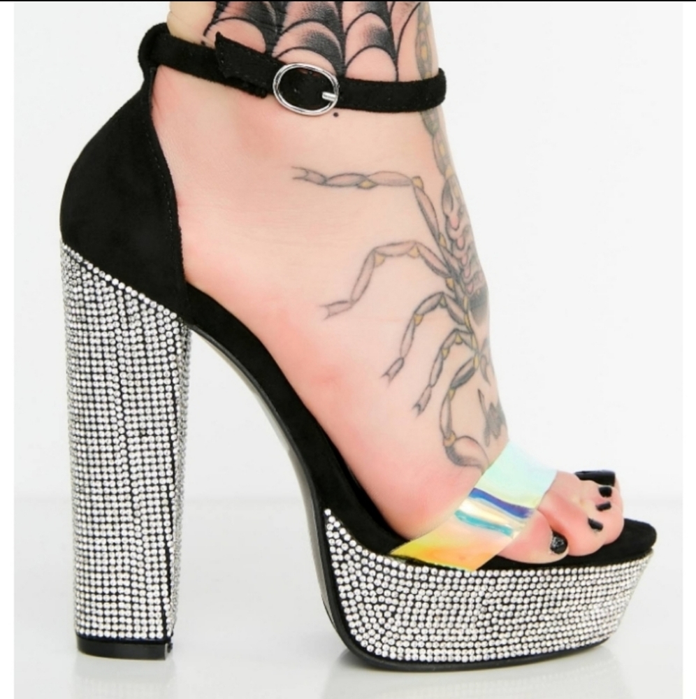 Cape Robbin Chunky Heel Rhinestone Sandals - Picture 2 of 10